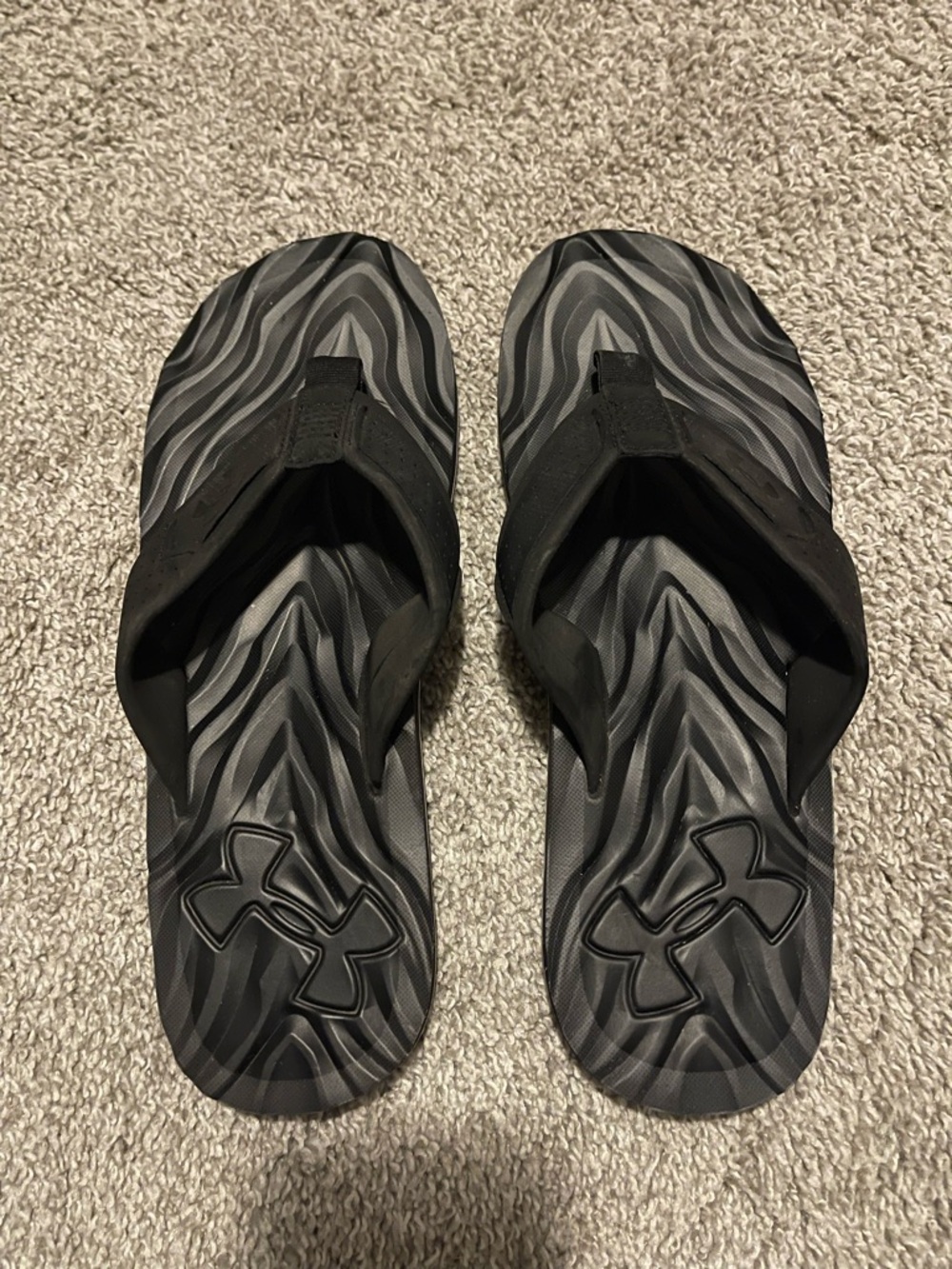 Under Armour Black and Gray Wave-Pattern Flip Flops
